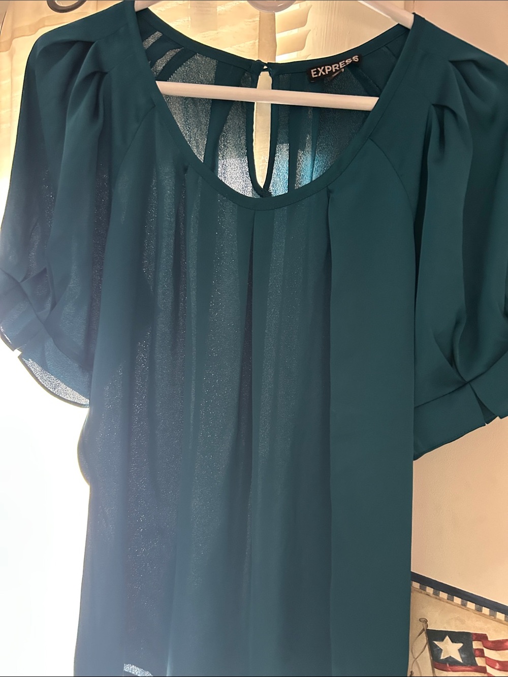 Express Teal Short-Sleeve Keyhole Blouse
